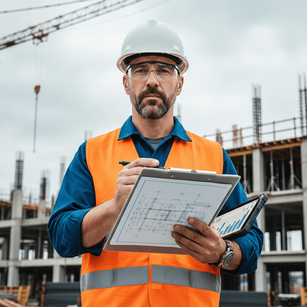 Construction manager reviewing project plans